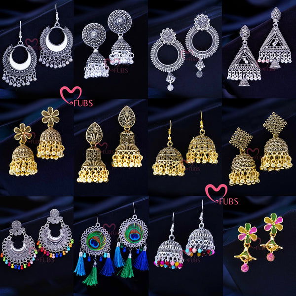 Mix and Match Set of 12 Designer Must Have Jhumkas with 3 Free Gifts