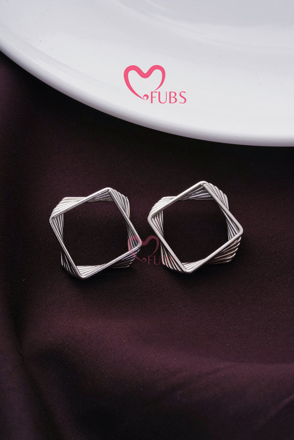 Textured Silver Square Layered Stud Earrings