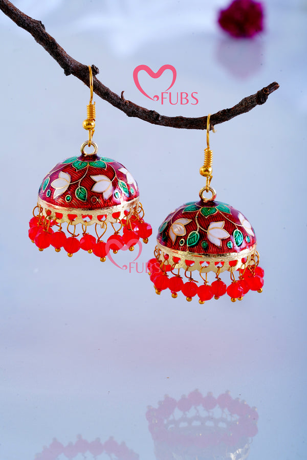 Handcrafted Red Beaded Jhumka