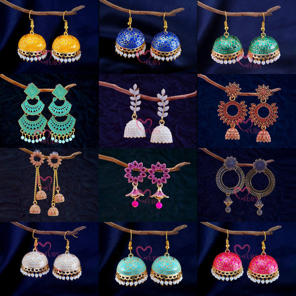 Set of 12 Gorgeous Fusion and Colorfull Jhumka