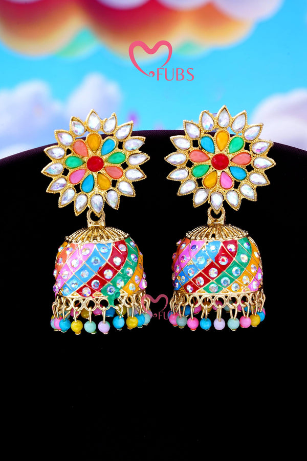 Multicolor Beads Drop Traditional Kundan Jhumka