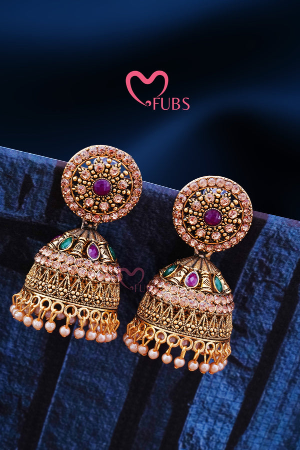 Gold Plated Stone Studded Traditional Jhumka