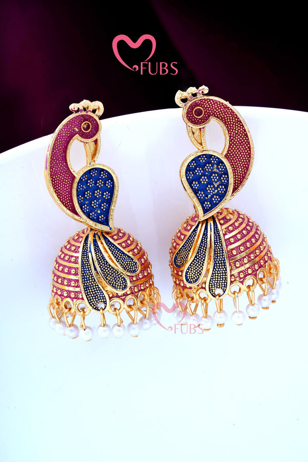 Traditional Peacock Carved Beaded Jhumka