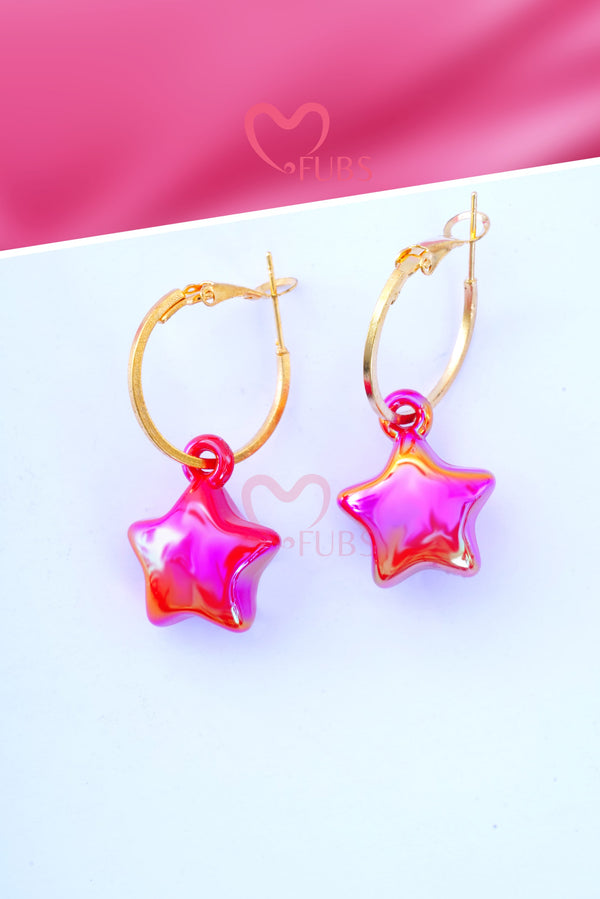 Shining Star Hoop Earrings with Marble Accents