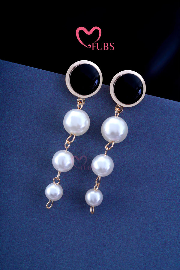 Black Dangling Long White Pearl Earrings
