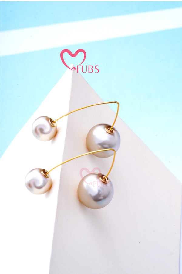 U Shaped Sterling Golden Dual Pearl Drop Earrings