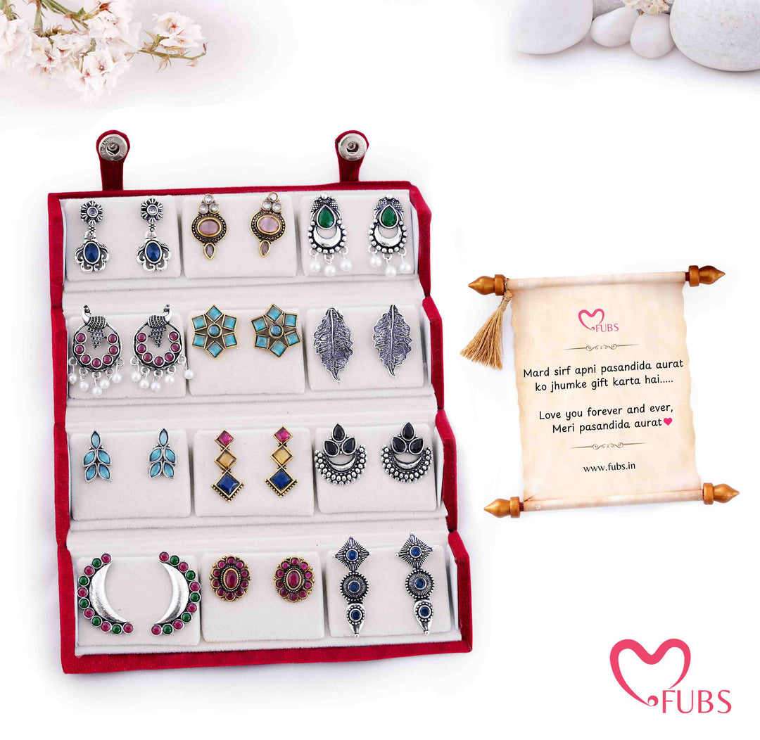 Royal Red Jhumka Box of 12 Earrings with Shahi Sandesh Patra