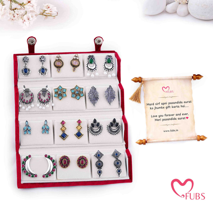 Royal Red Jhumka Box of 12 Earrings with Shahi Sandesh Patra