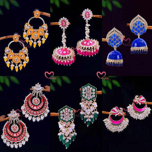 Elite Designer Set of 6 Colorful Jhumkas - Premium