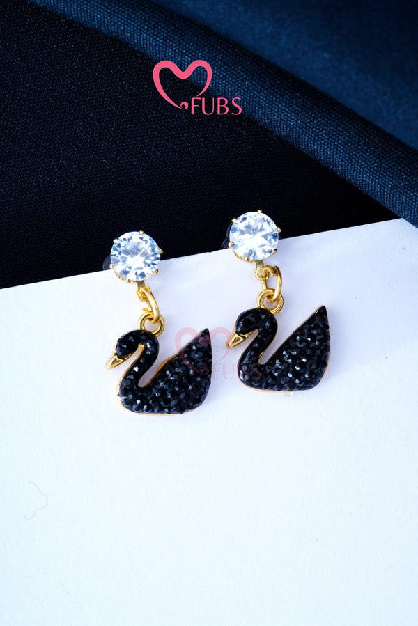 Crystal Black Shine Swan Stud Earrings