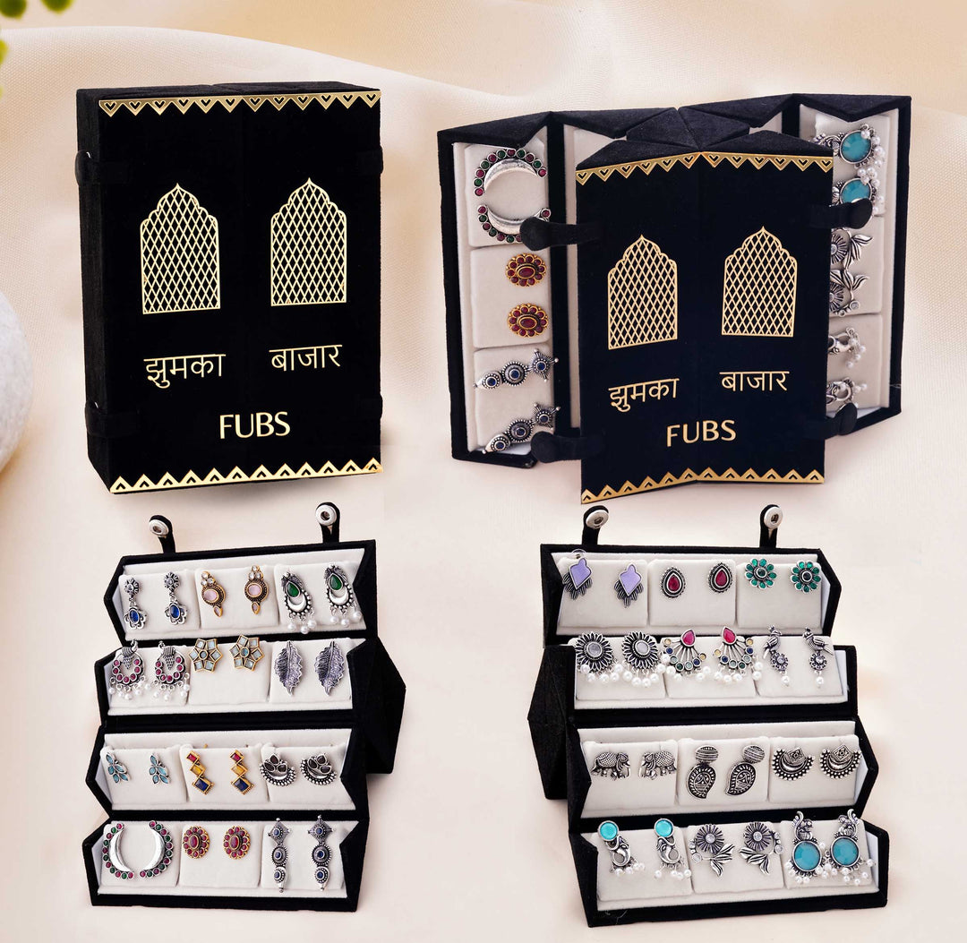 Jhumka Bazar: 24-Pair Jaipuri Jhumka Set with Dual Sided Folding Box