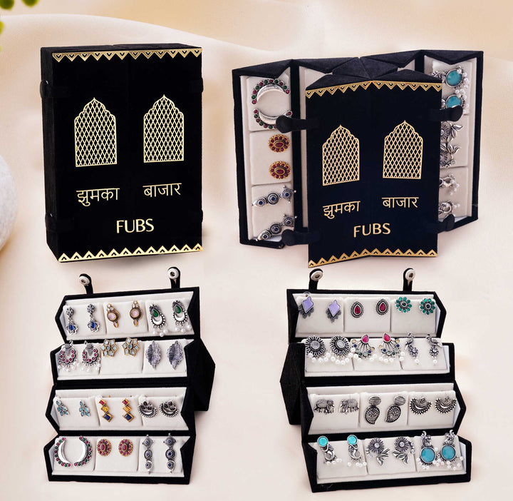 Jhumka Bazar: 24-Pair Jaipuri Jhumka Set with Dual Sided Folding Box