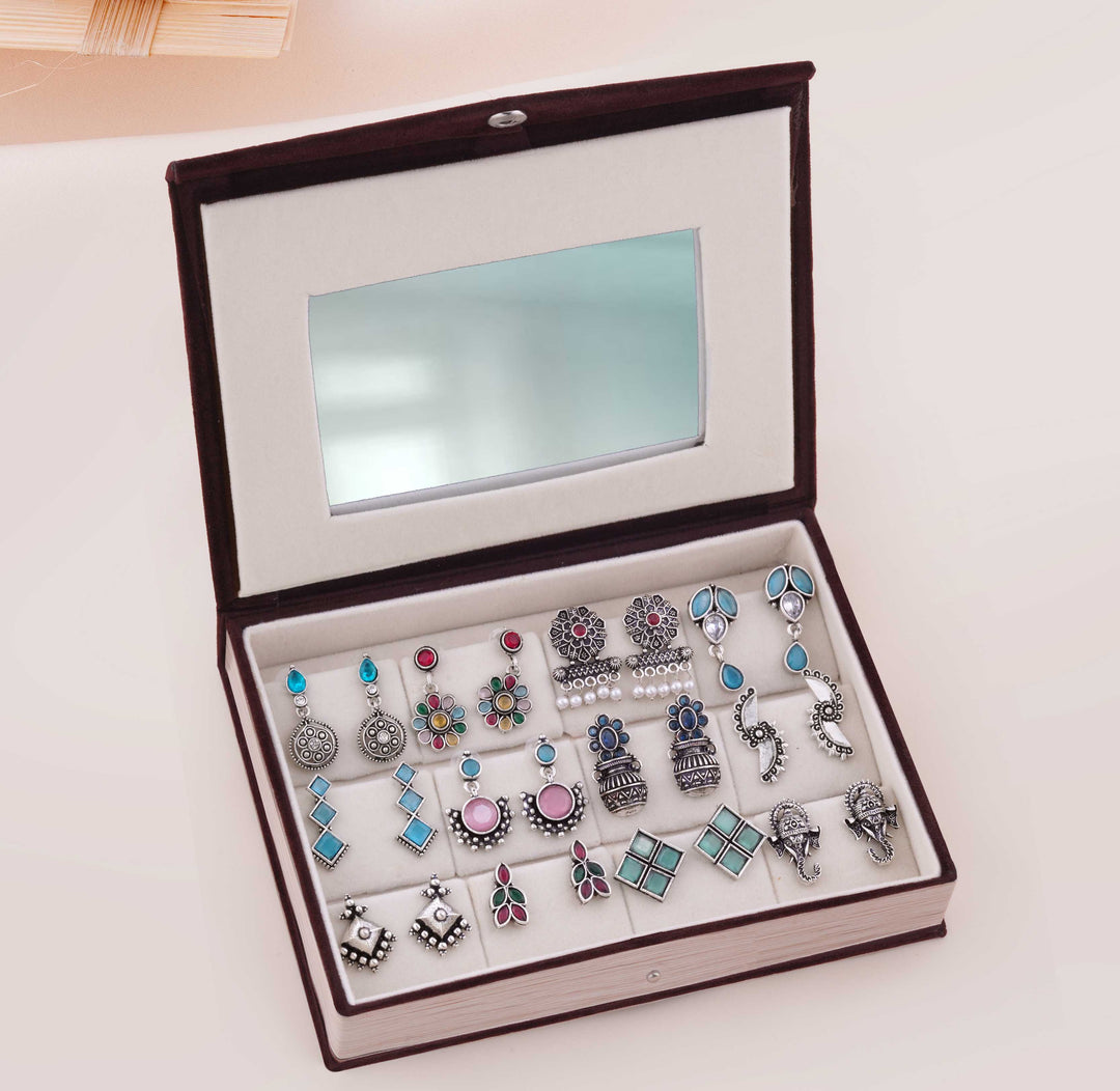 Book Of Surprises - 12 Oxidised Multicolor Earrings Set