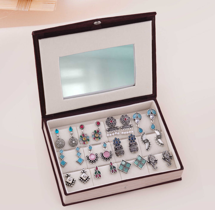 Book Of Surprises - 12 Oxidised Multicolor Earrings Set