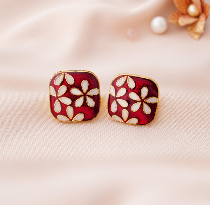 9 Pairs Cute Meenakari Stud Earrings Set with Pouch