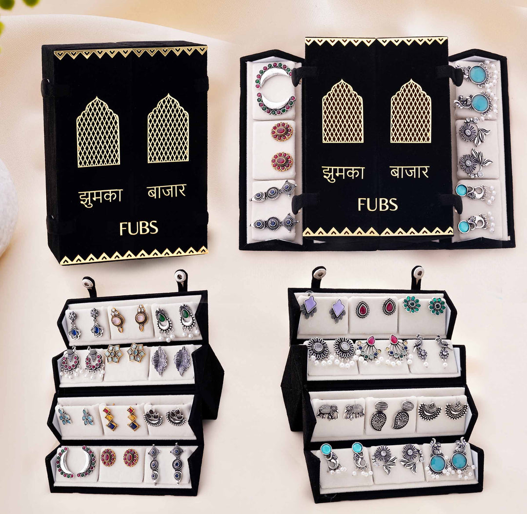 Jhumka Bazar: 24-Pair Jaipuri Jhumka Set with Dual Sided Folding Box