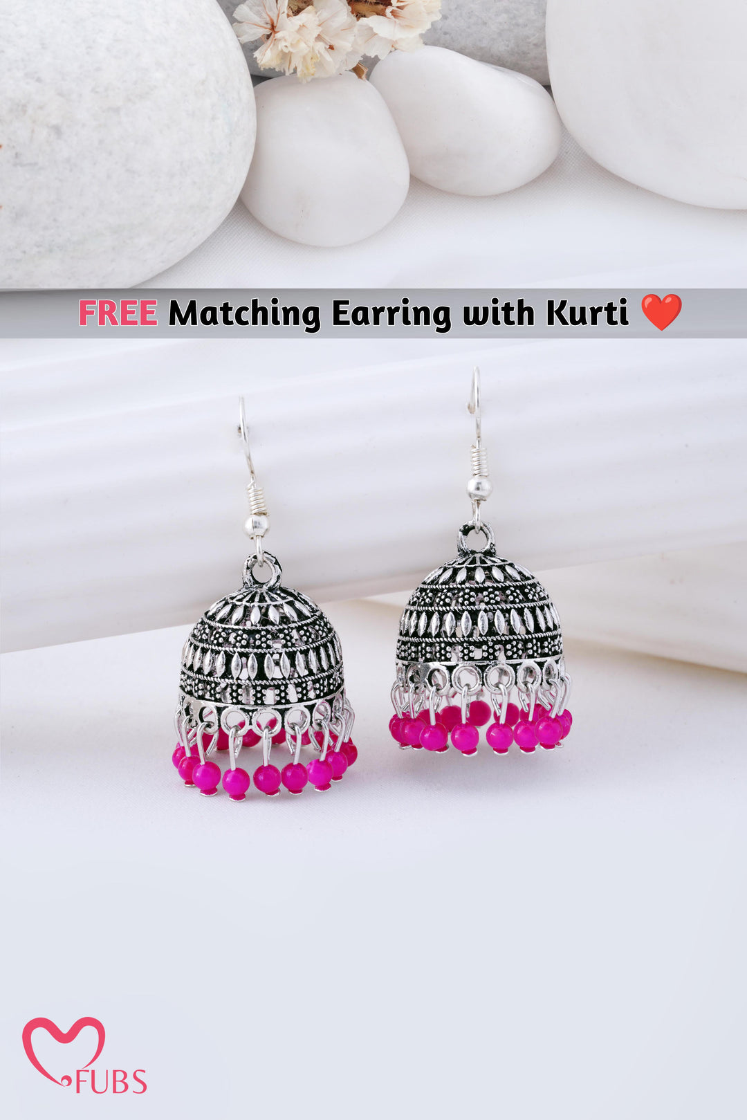 Gulabi Grace Cotton Kurti with Jaipuri Oxidized Pink Jhumkas
