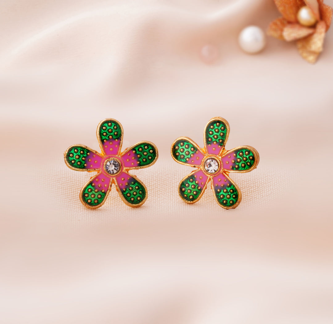 9 Pairs Cute Meenakari Stud Earrings Set with Pouch