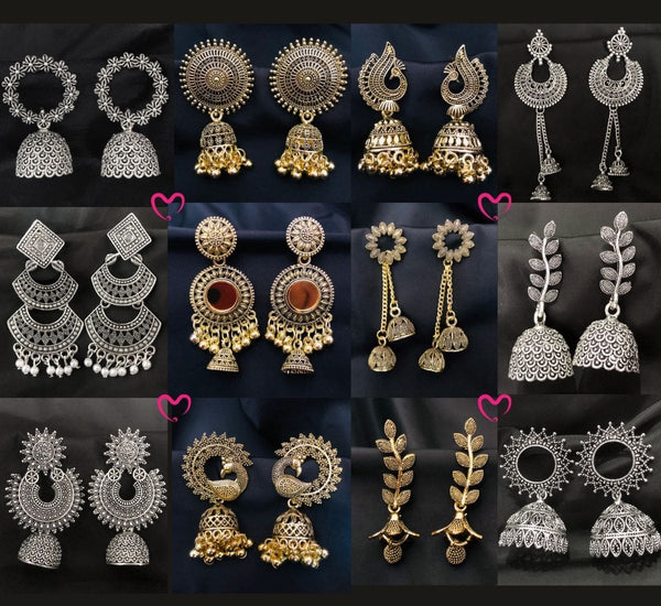 Shahi Combo Of 12 Ethnic Jhumkas With Adjustable Diamond Ring  with Sandesh Patra(Scroller)