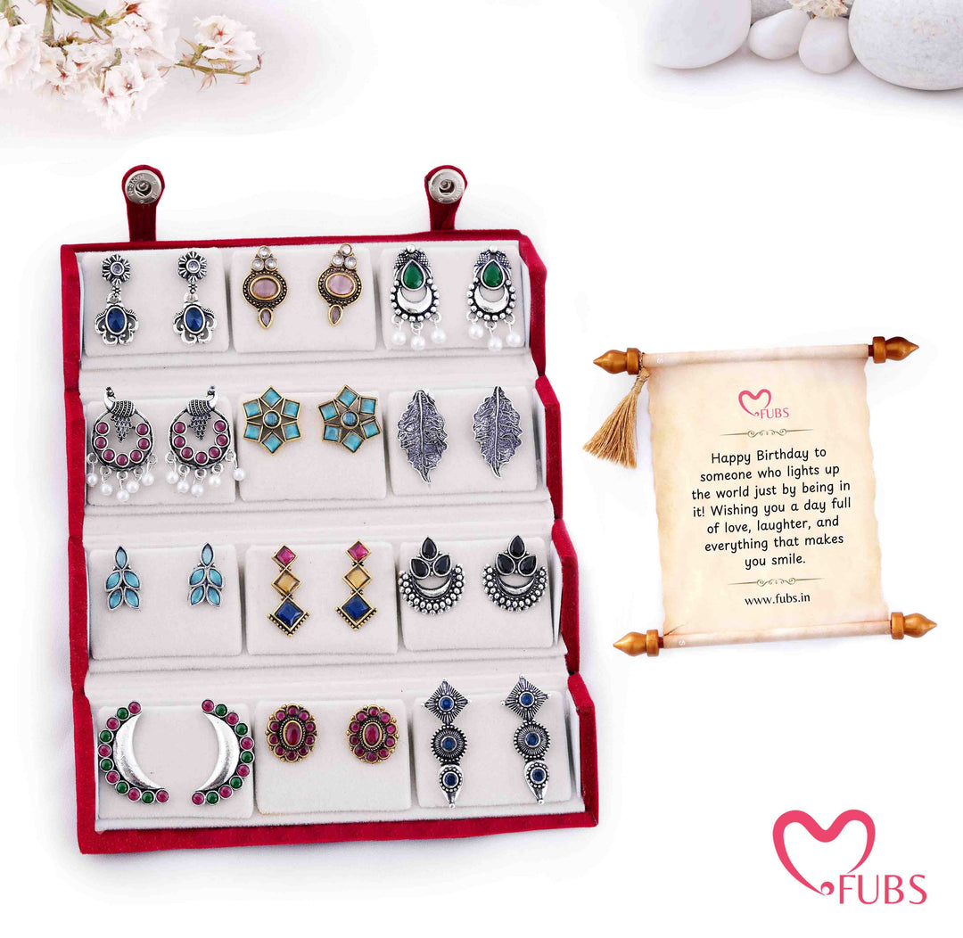 Royal Red Jhumka Box of 12 Earrings with Shahi Sandesh Patra