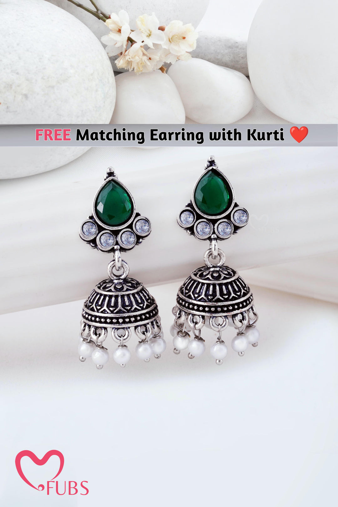 Amber Earth: Paisley Print Short Kurti with Jaipuri Emerald Jhumkas