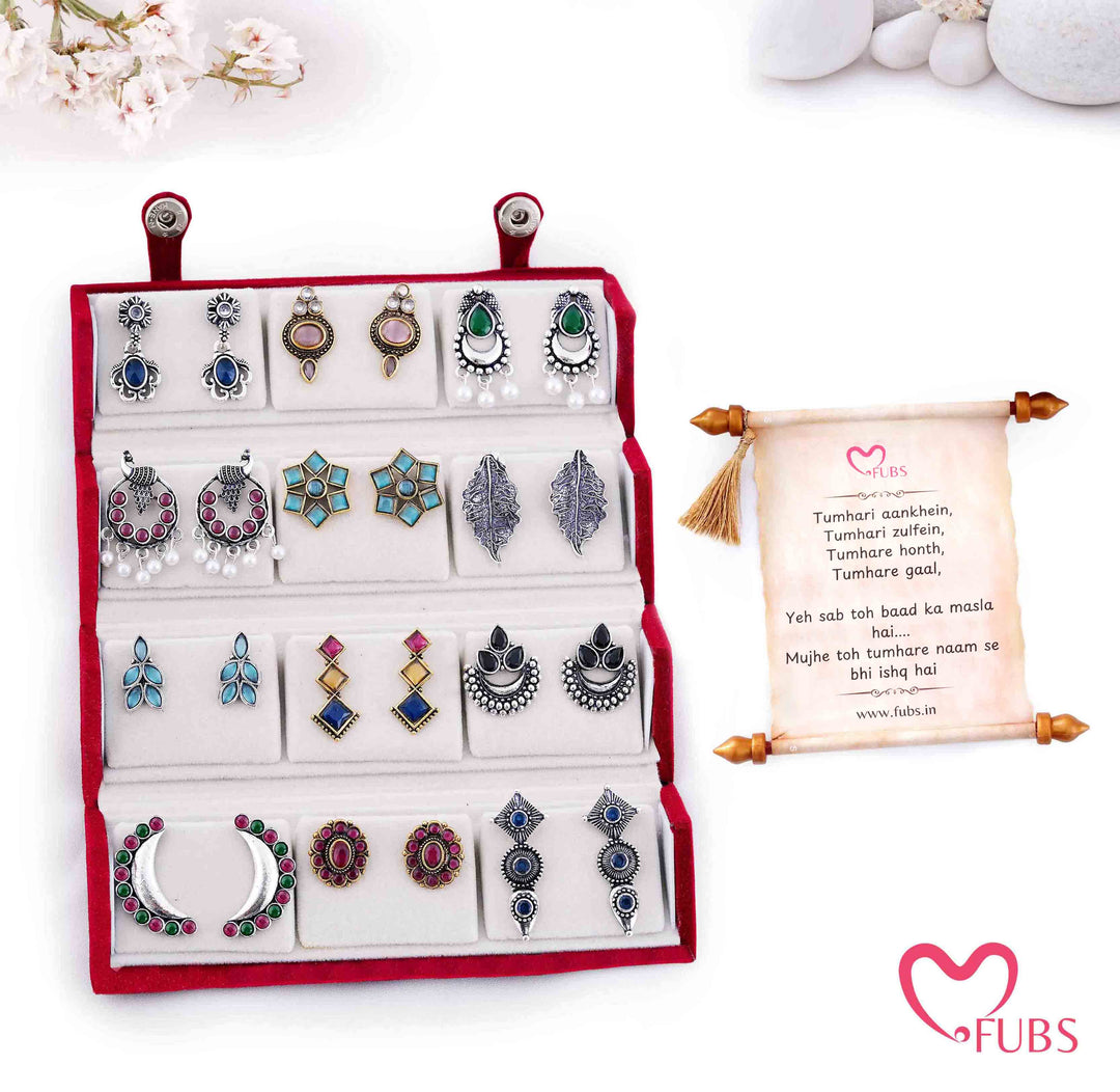 Royal Red Jhumka Box of 12 Earrings with Shahi Sandesh Patra