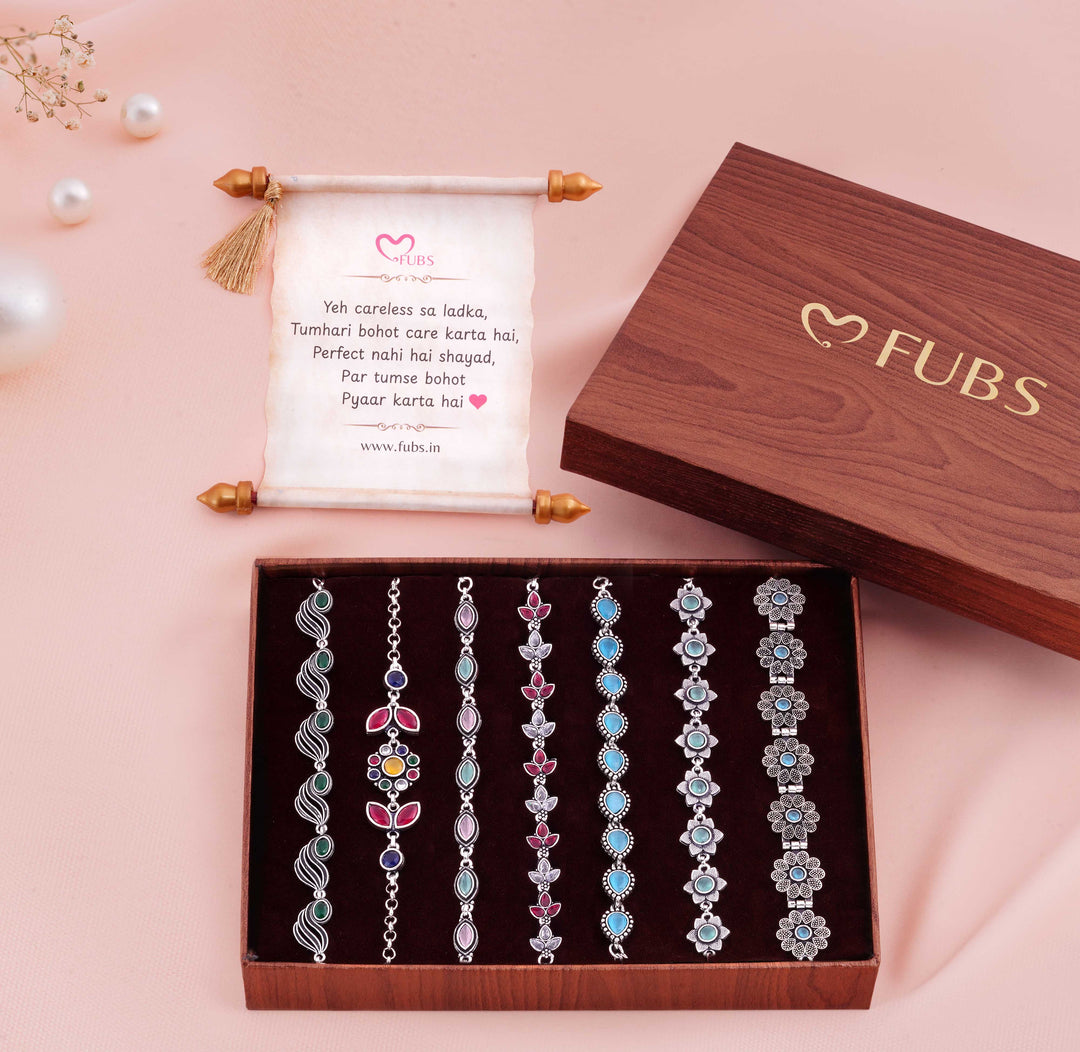 Set of 7 Bracelets in Premium Wood Finish Box