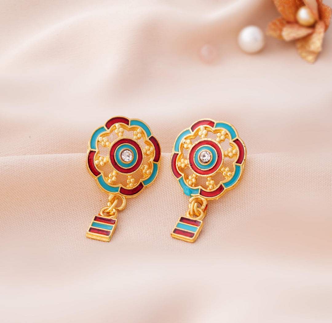 9 Pairs Cute Meenakari Stud Earrings Set with Pouch