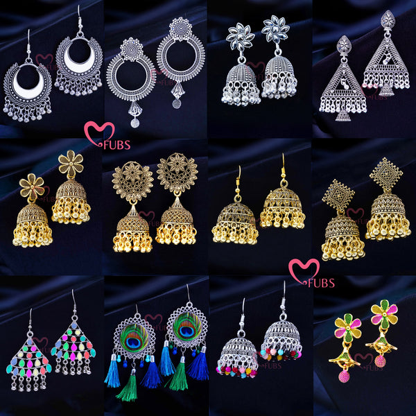 Mix and Match Set of 12 Designer Must Have Jhumkas with 3 Free Gifts