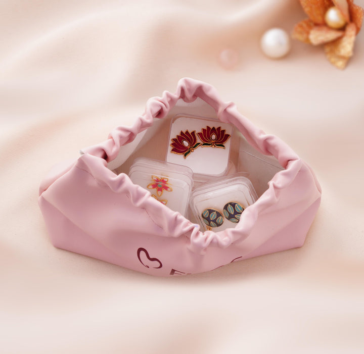 9 Pairs Cute Meenakari Stud Earrings Set with Pouch
