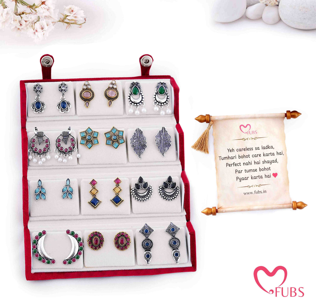 Royal Red Jhumka Box of 12 Earrings with Shahi Sandesh Patra