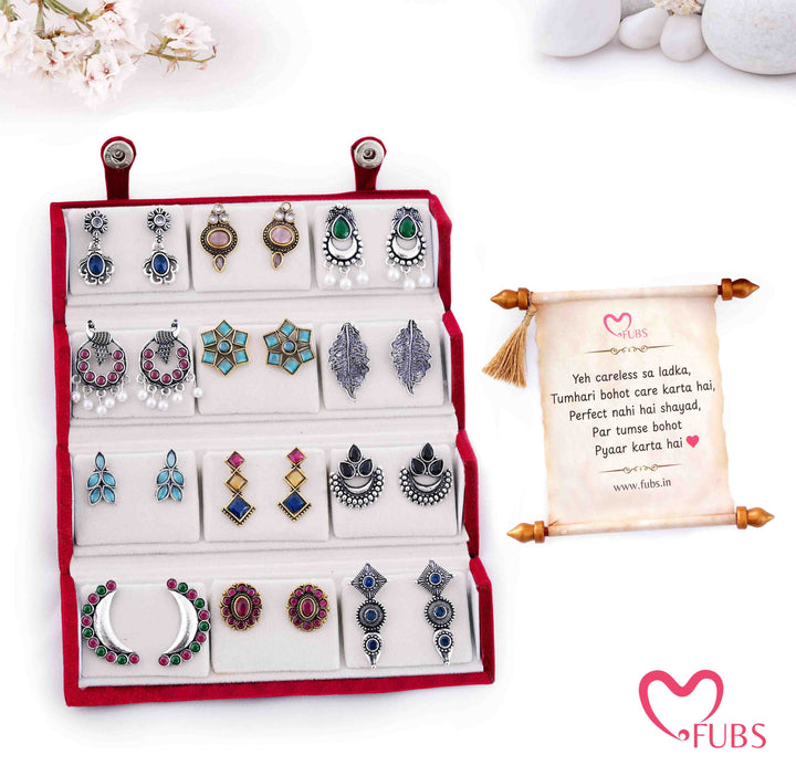 Royal Red Jhumka Box of 12 Earrings with Shahi Sandesh Patra