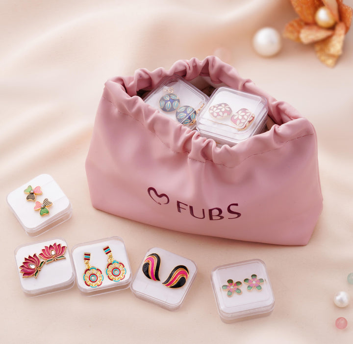 9 Pairs Cute Meenakari Stud Earrings Set with Pouch