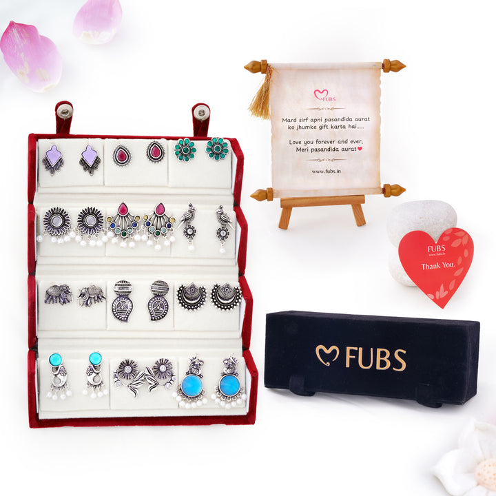 12 Oxidized Earrings Gift Set with Bonus Organizer Box