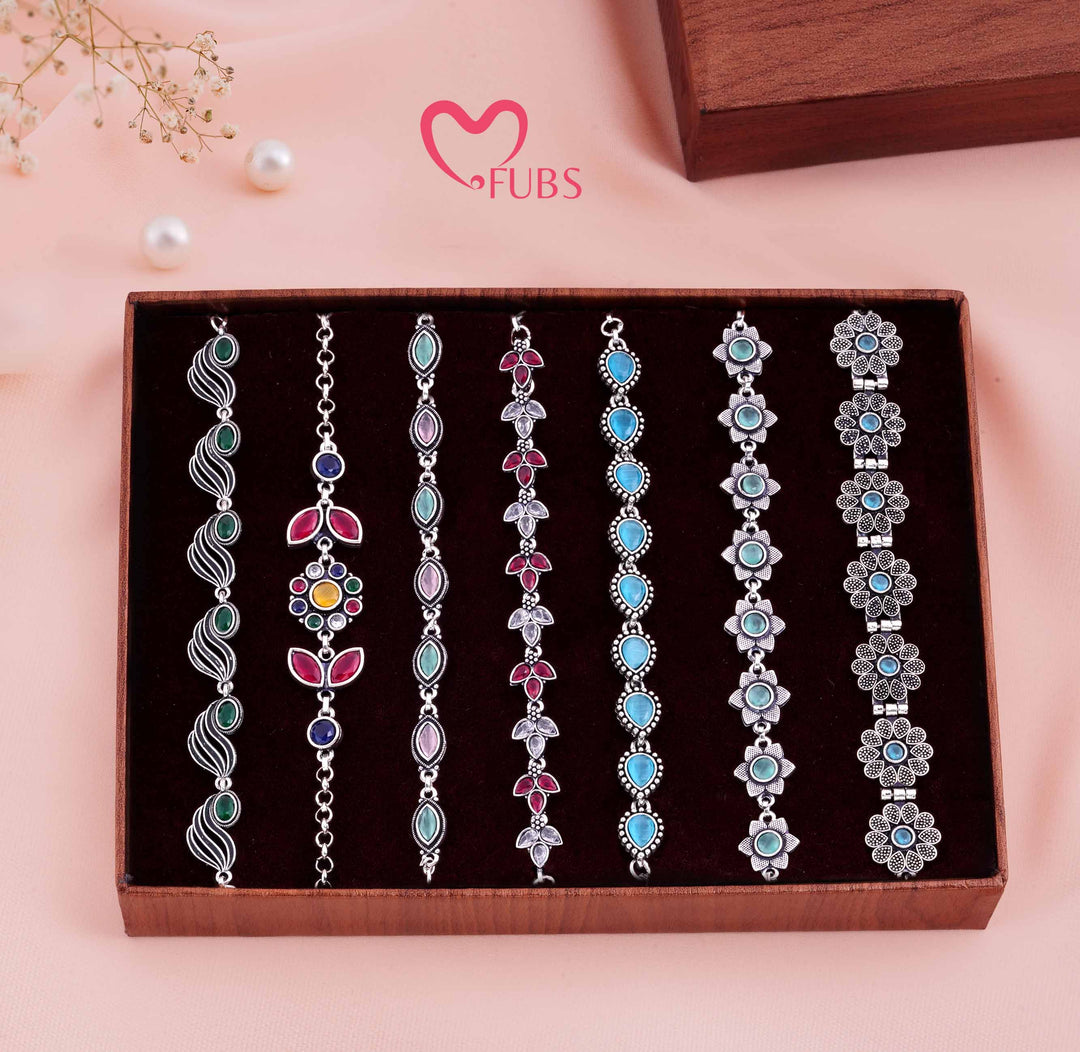 Set of 7 Bracelets in Premium Wood Finish Box