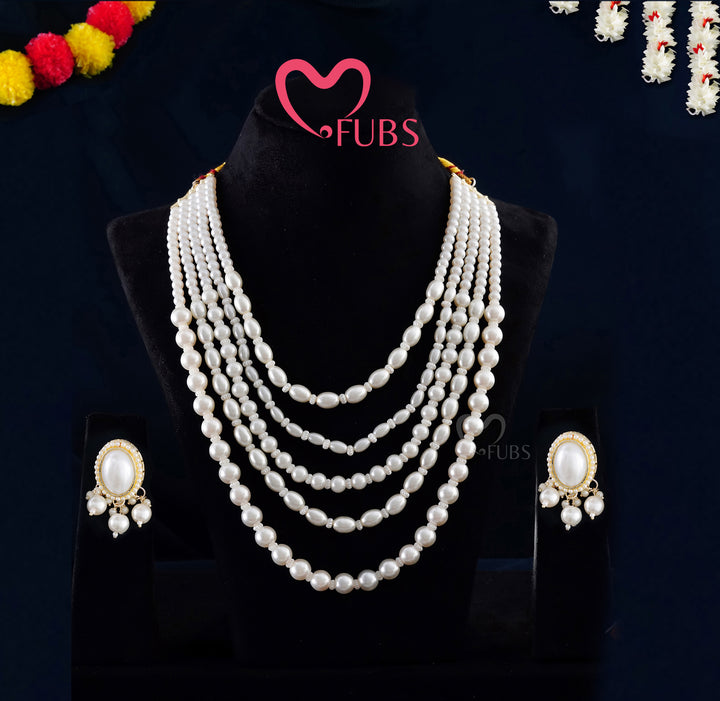 Traditional 5-Layer Pearl Rani Haar & Kundan Studs