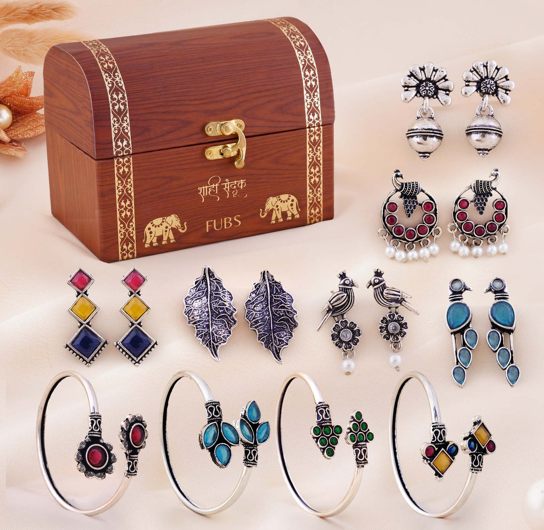 The Shahi Sandook by FUBS - 8 Jaipuri Earrings, 4 Jaipuri Kadas