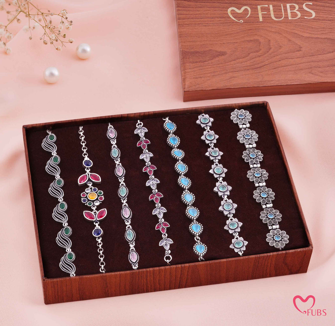 Set of 7 Bracelets in Premium Wood Finish Box
