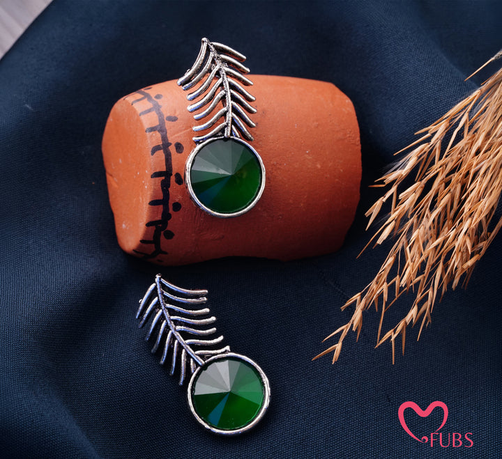 Fern Leaf Earrings with Green Stone