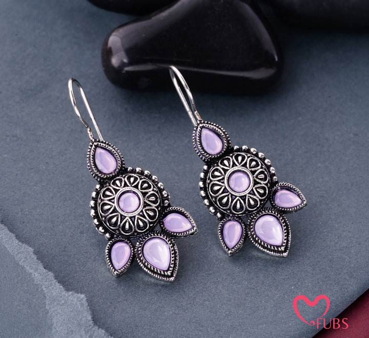 Antique Floral Earrings with Lavender Stone Drops