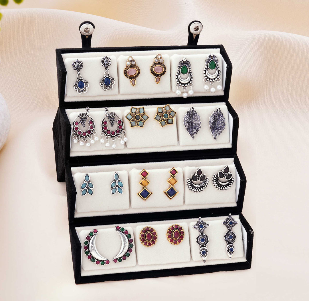 Jhumka Bazar: 24-Pair Jaipuri Jhumka Set with Dual Sided Folding Box