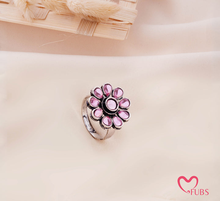 Pink Stone Floral Ring