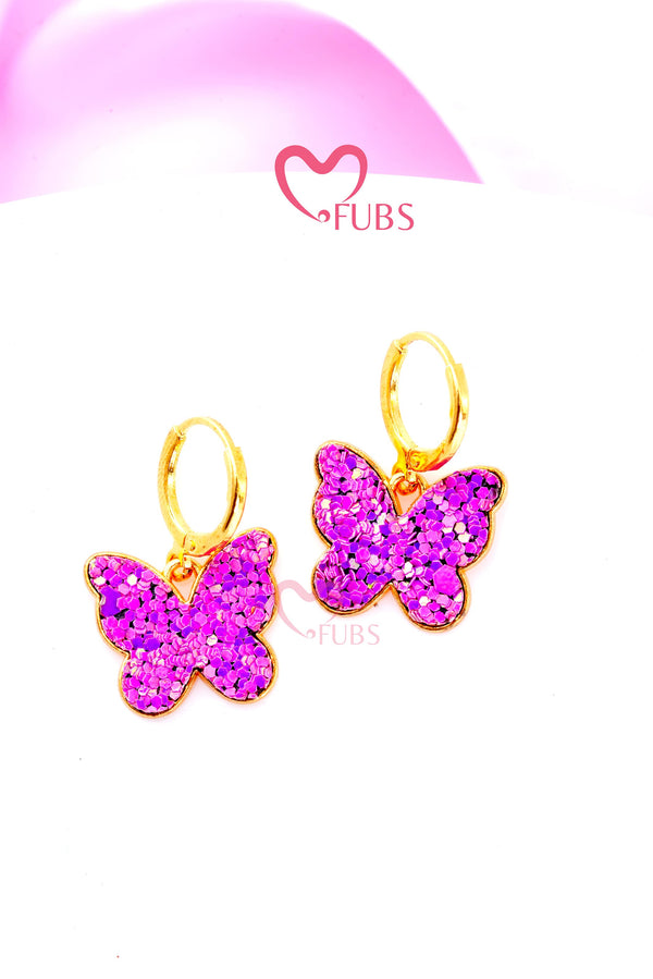 Enamel Butterfly Hoop Clip-On Earrings