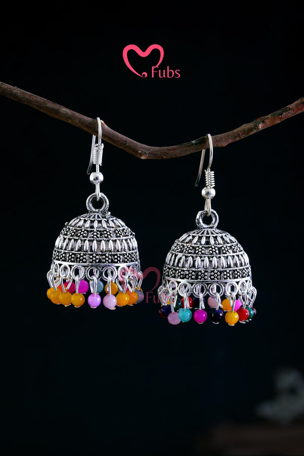 Oxidized Color Splash Bead Jhumka