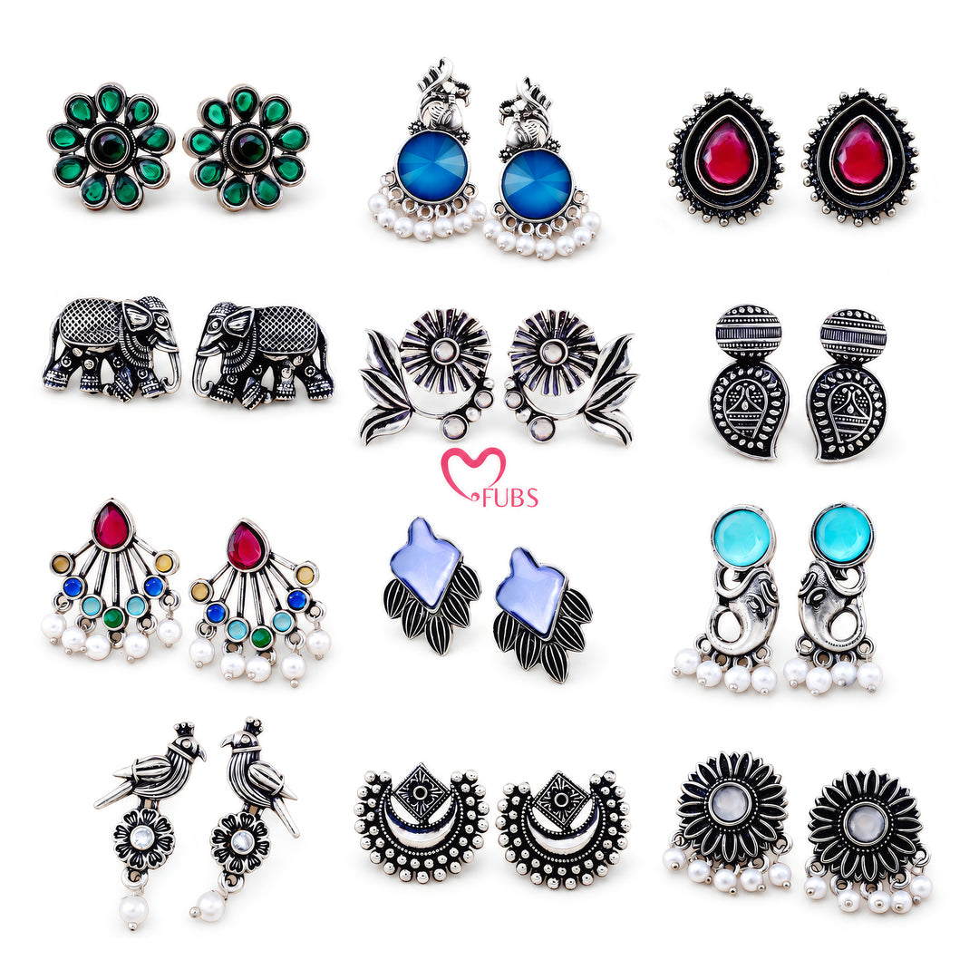 12 Oxidized Earrings Gift Set with Bonus Organizer Box