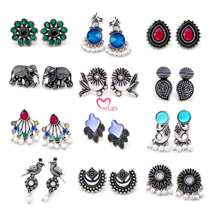 12 Oxidized Earrings Gift Set with Bonus Organizer Box
