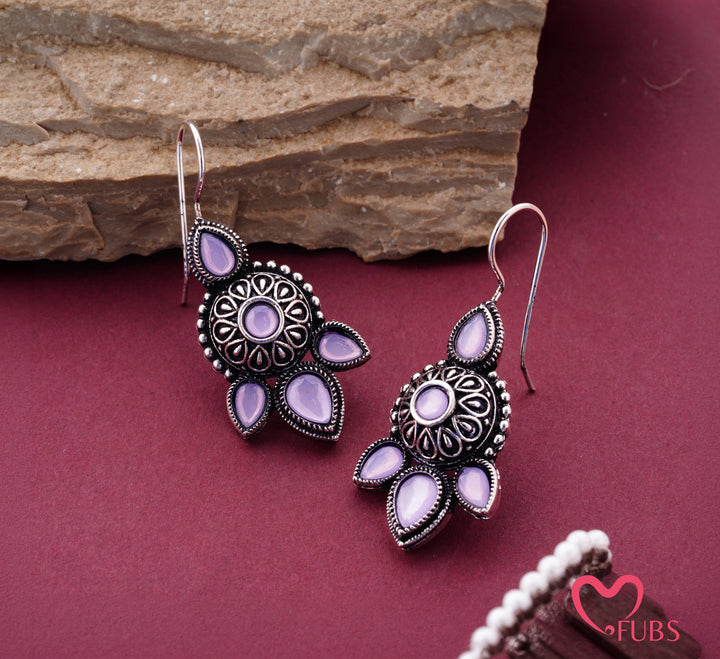 Antique Floral Earrings with Lavender Stone Drops