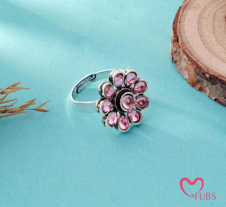 Pink Stone Floral Ring