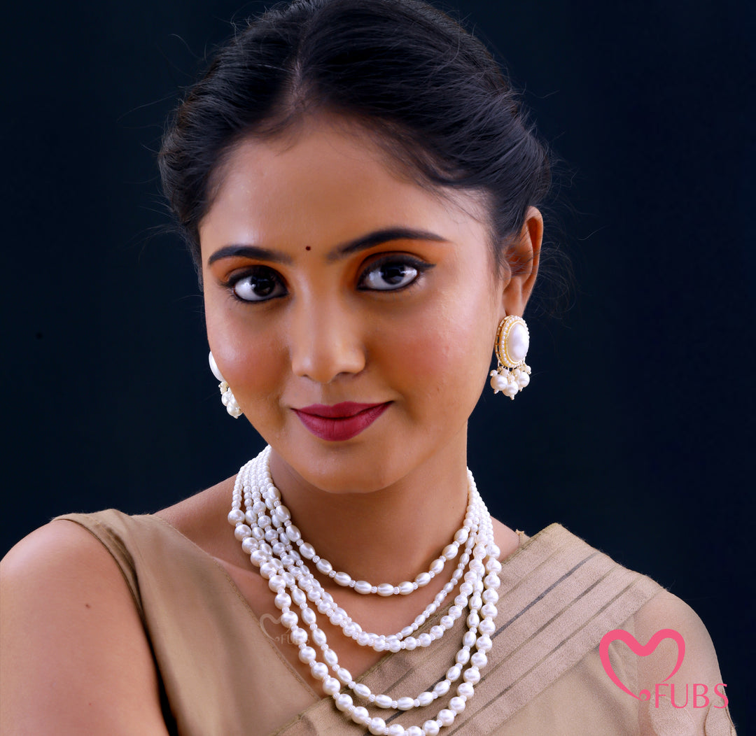 Traditional 5-Layer Pearl Rani Haar & Kundan Studs