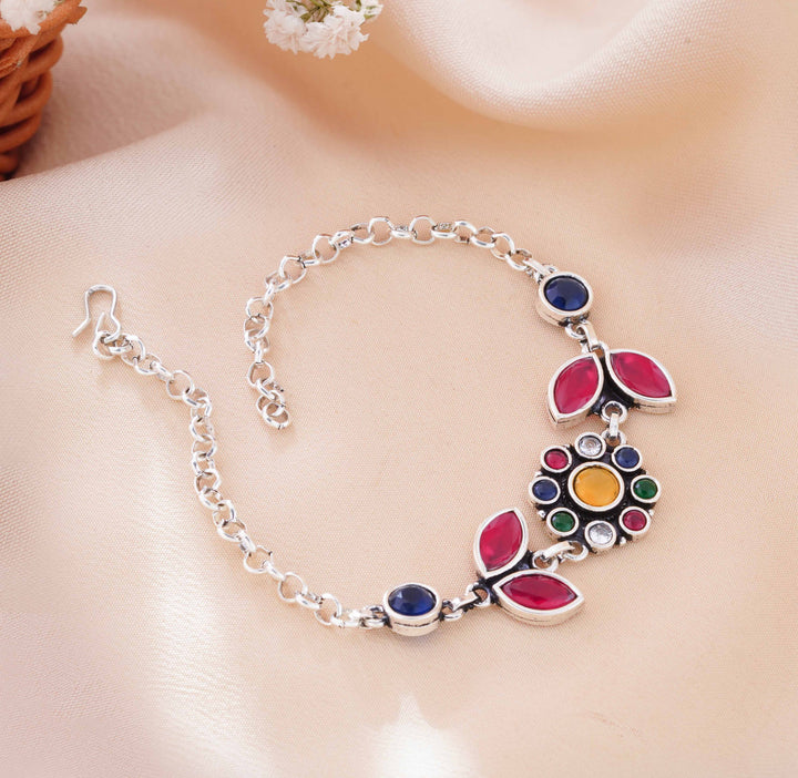 The Utsav Antique Oxidized Multicolor Floral Bracelet